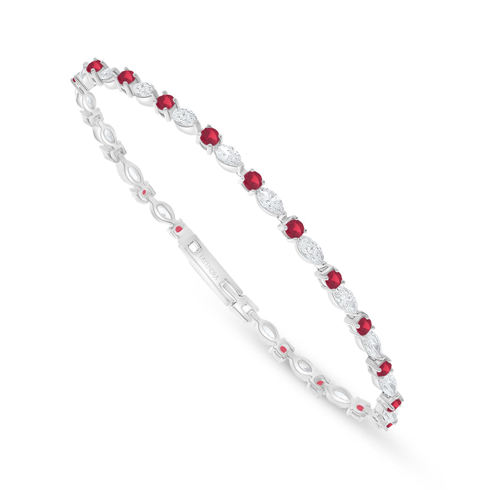 Sterling Silver 925 Bracelet Rhodium Plated Embedded With Ruby Corundum And White Zircon