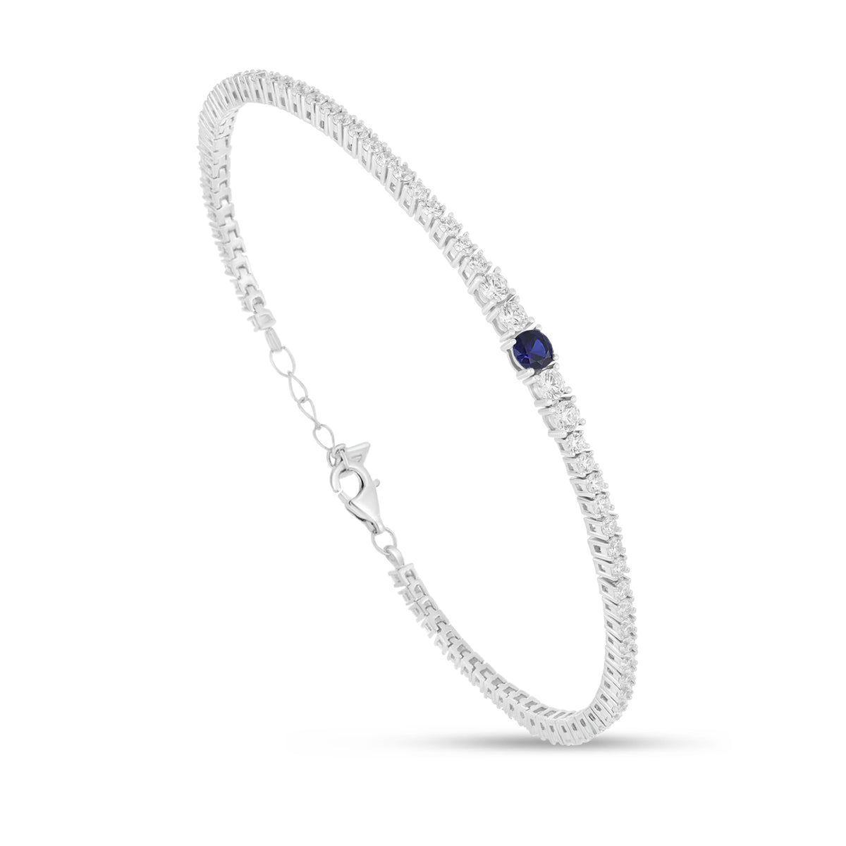 Sterling Silver 925 Bracelet Rhodium Plated Embedded With Sapphire Corundum And White Zircon