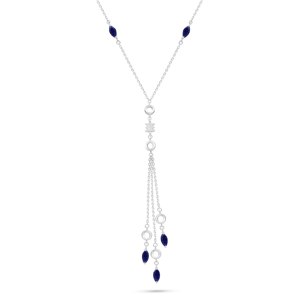 Sterling Silver 925 Necklace Rhodium Plated Embedded With Sapphire Corundum