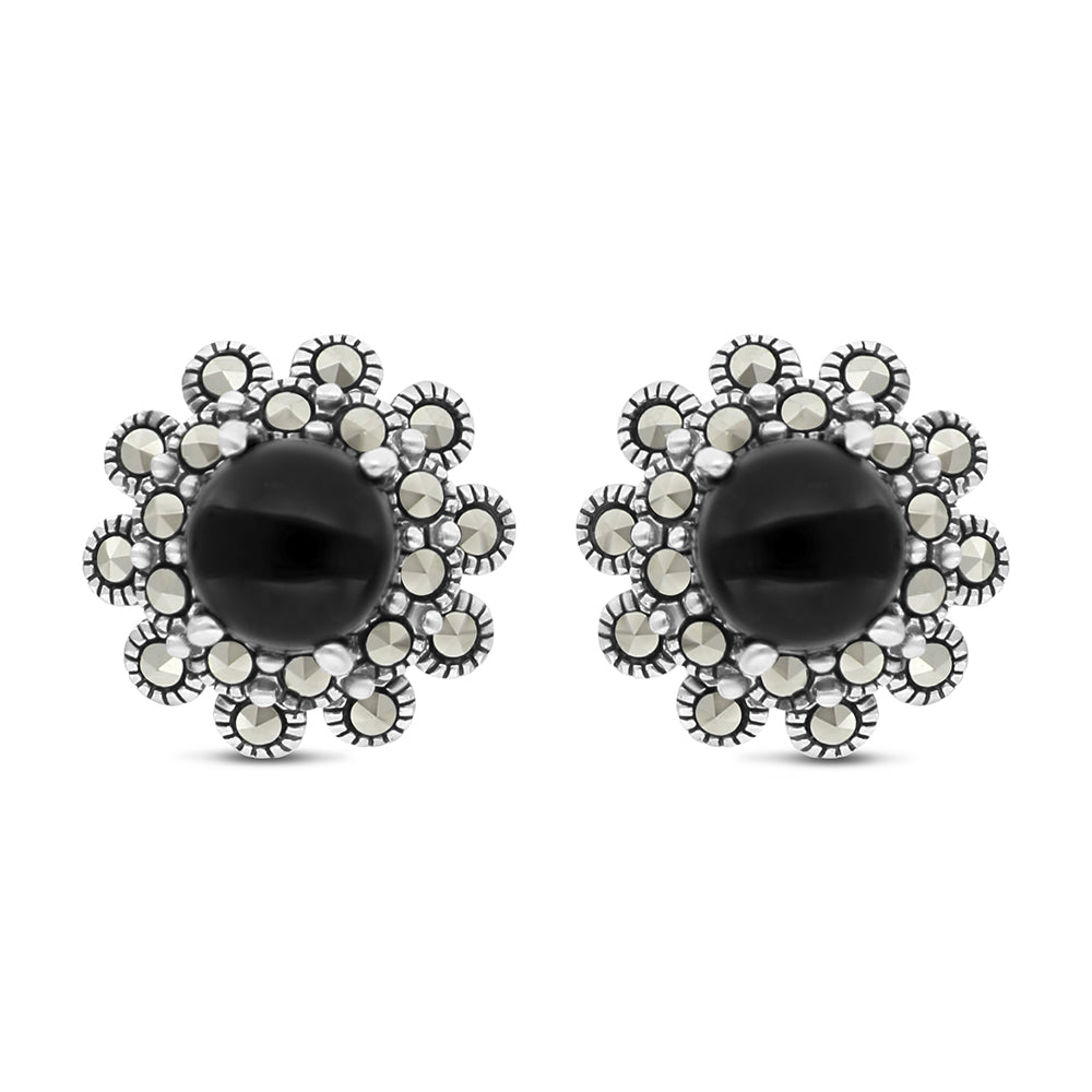 اقراط من الفضة الخالصة عيار 925 مرصعه احجار اونكس الطبيعي و ماركسايت