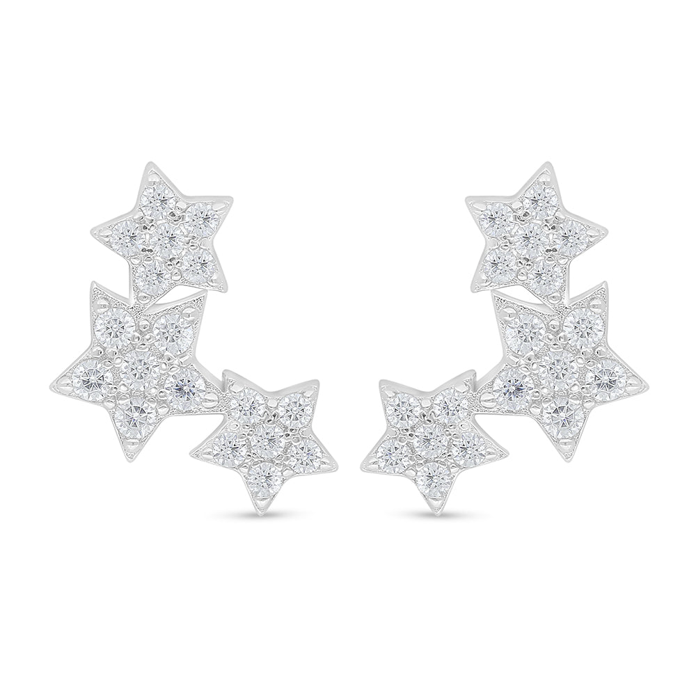 Sterling Silver 925 Earring Rhodium Plated Embedded With White Zircon