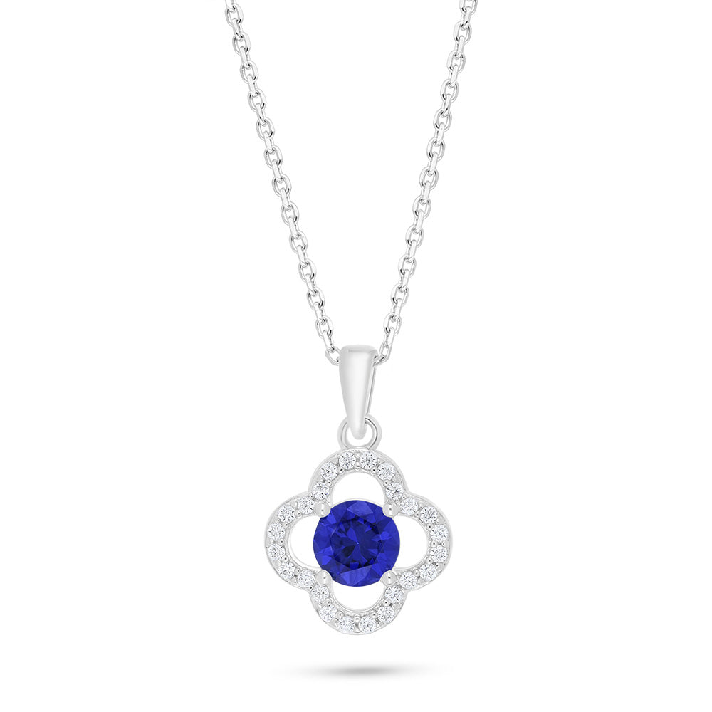 Sterling Silver 925 Necklace Rhodium Plated Embedded With Sapphire Corundum And White Zircon