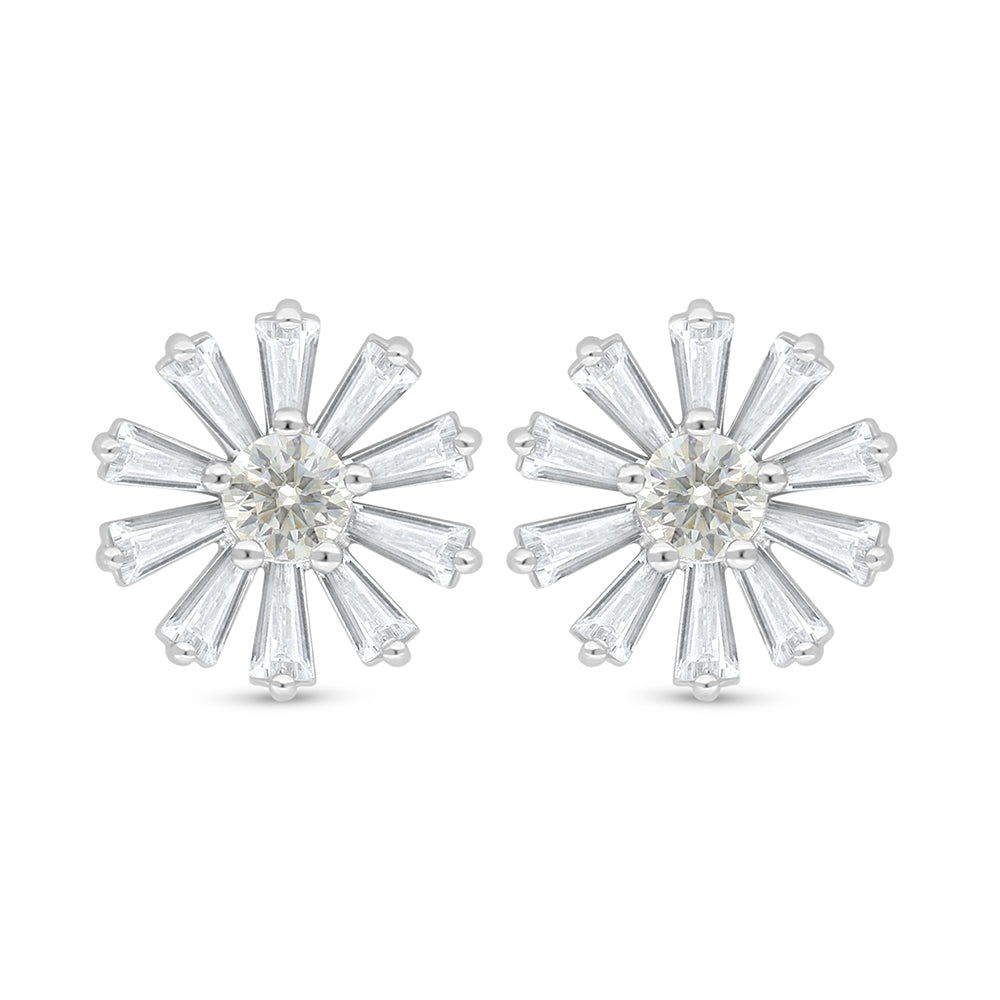 Sterling Silver 925 Earring Rhodium Plated Embedded With Yellow Diamond And White Zircon