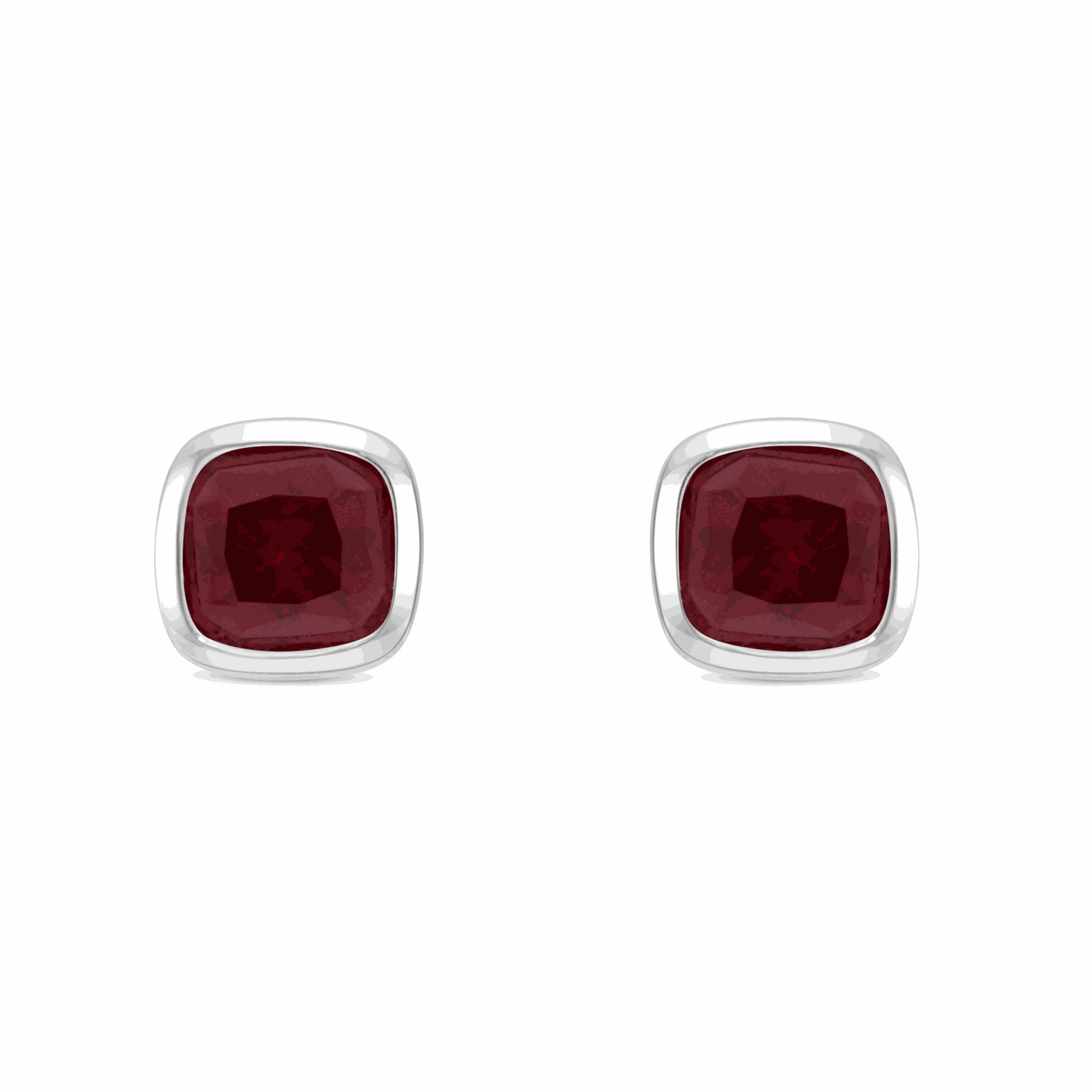 Sterling Silver 925 Earring Rhodium Plated Embedded With Ruby Corundum