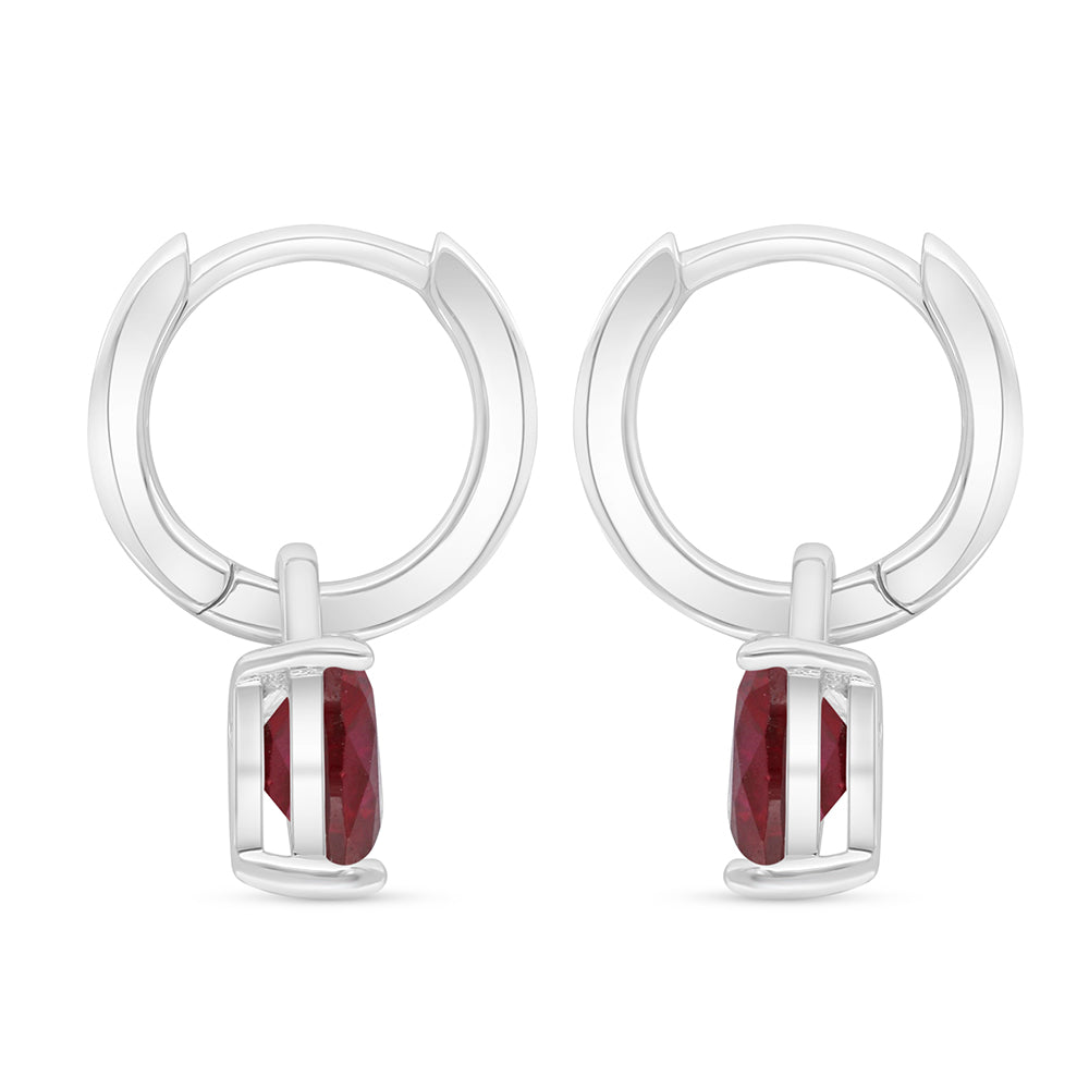 Sterling Silver 925 Earring Rhodium Plated Embedded With Ruby Corundum And White Zircon