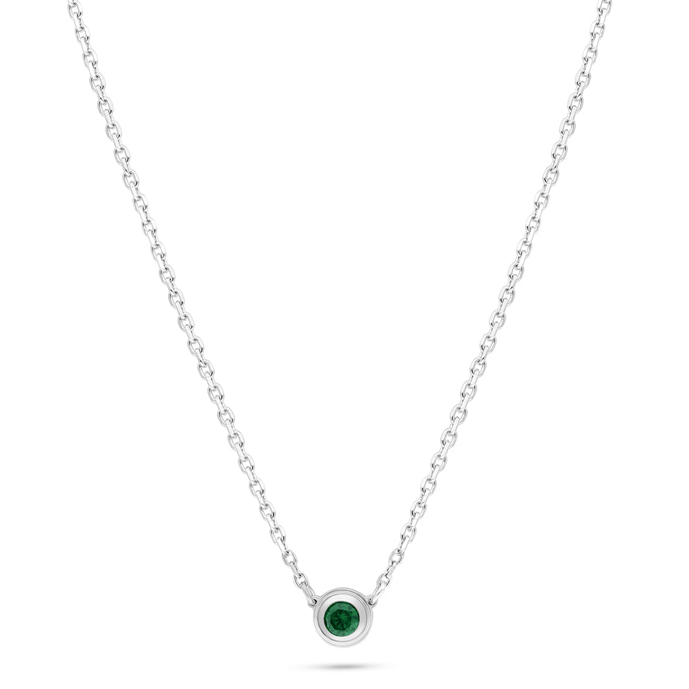 Sterling Silver 925 Necklace Rhodium Plated Embedded With Emerald Zircon