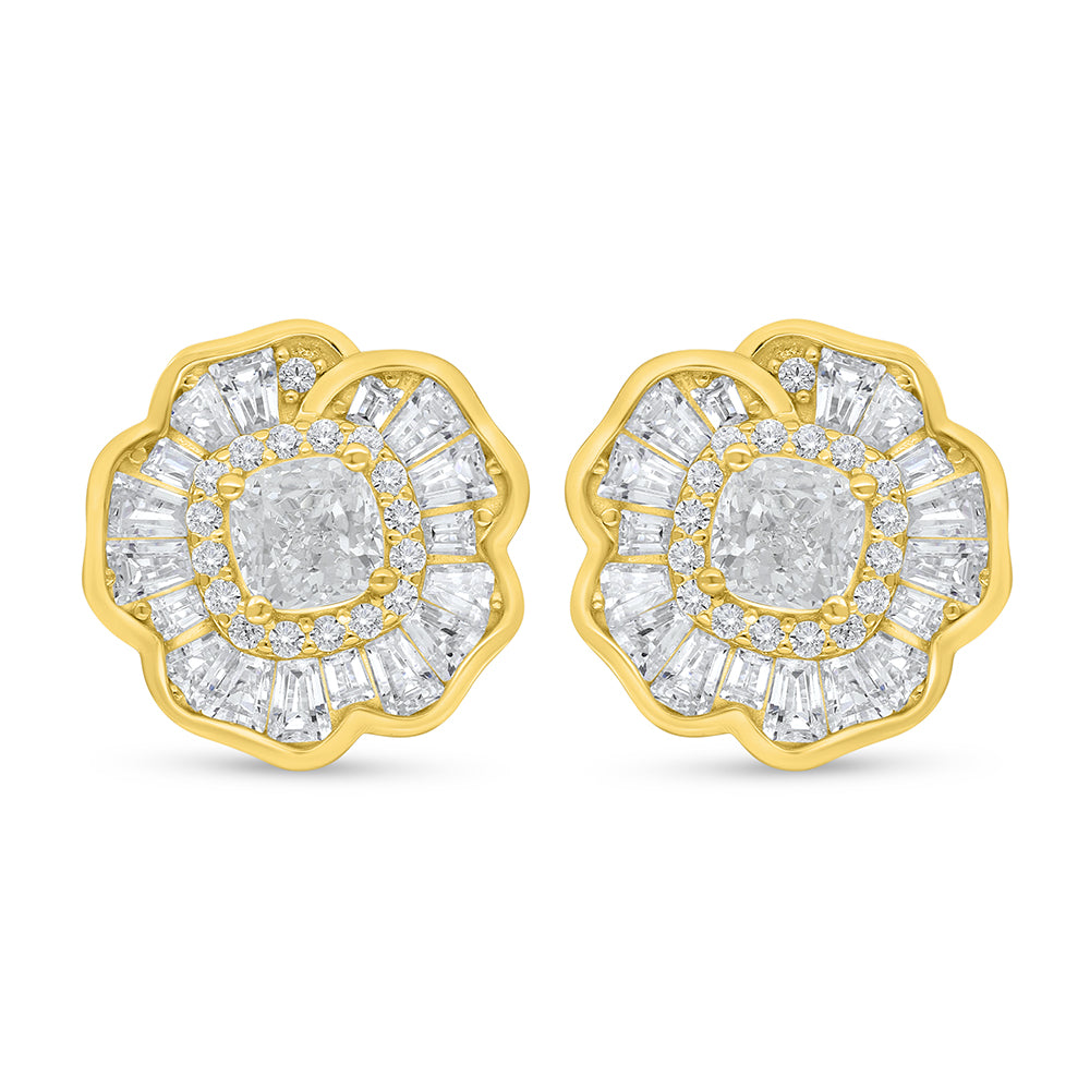 Sterling Silver 925 Earring Golden Plated Embedded With White Zircon