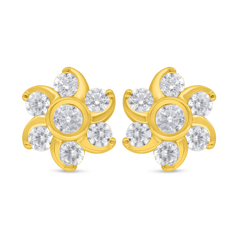 Sterling Silver 925 Earring Golden Plated Embedded With White Zircon