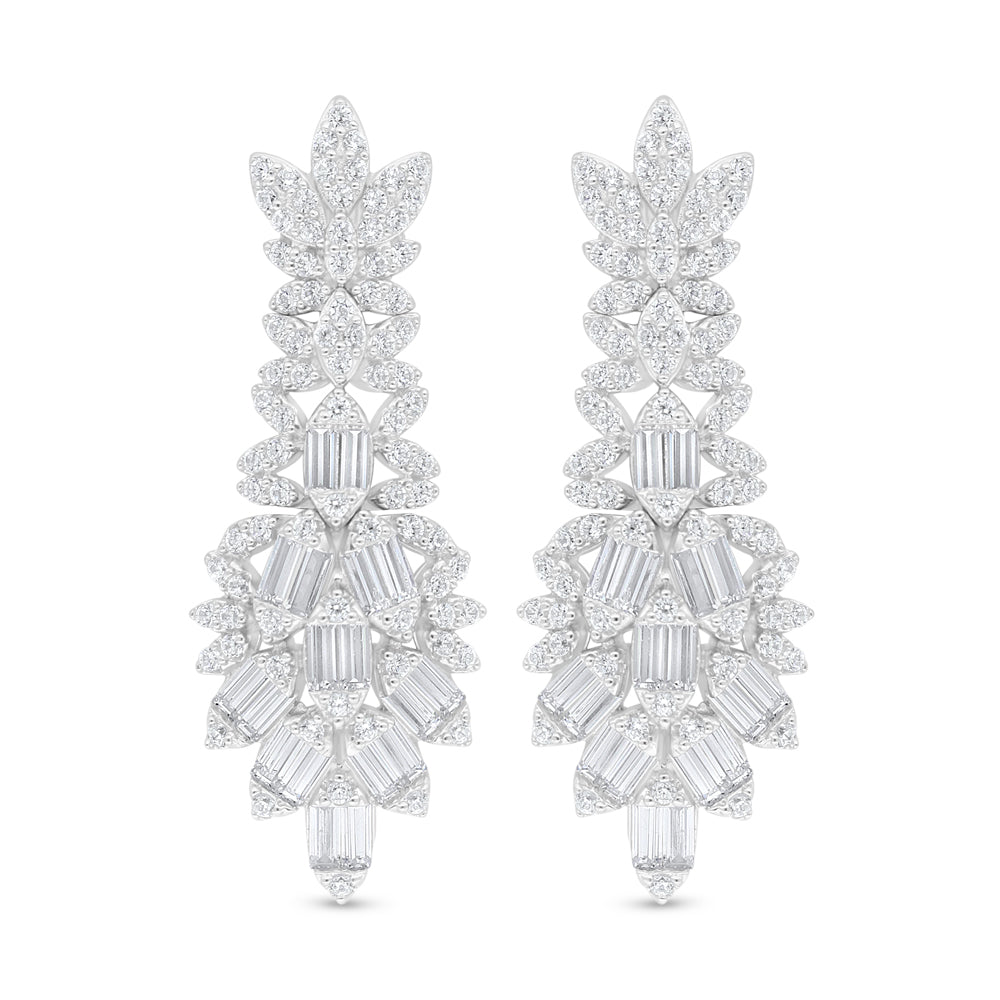 Sterling Silver 925 Earring Rhodium Plated Embedded With White Zircon