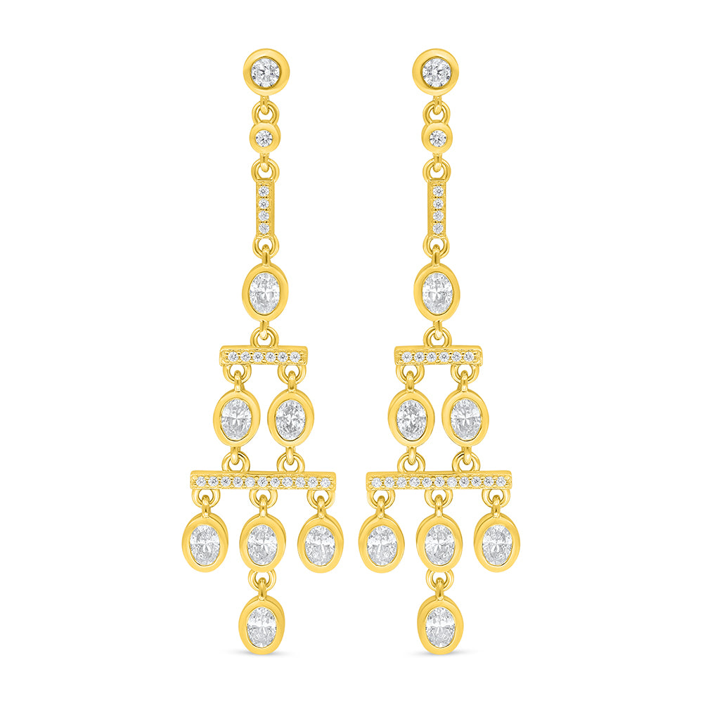 Sterling Silver 925 Earring Golden Plated Embedded With Yellow Diamond And White Zircon