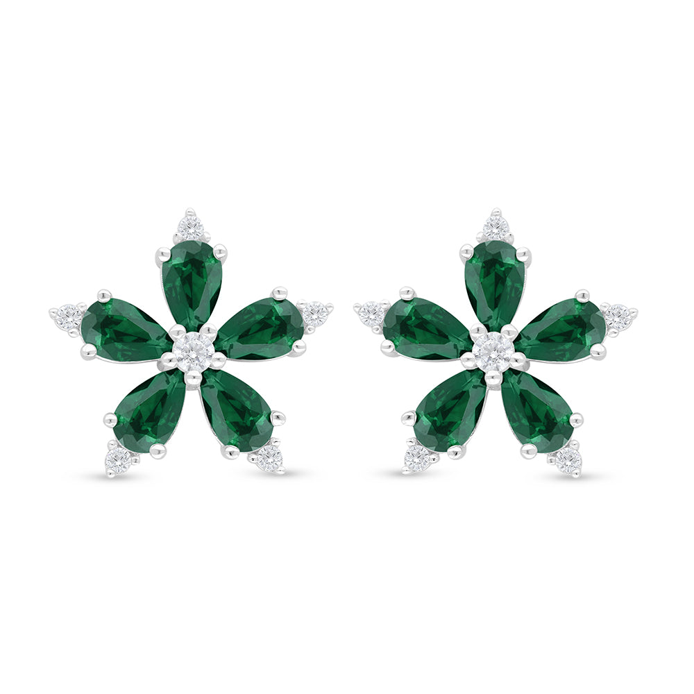 اقراط من الفضة الخالصة عيار 925 مطلية روديوم مرصعة زركون زمردي و فص ابيض