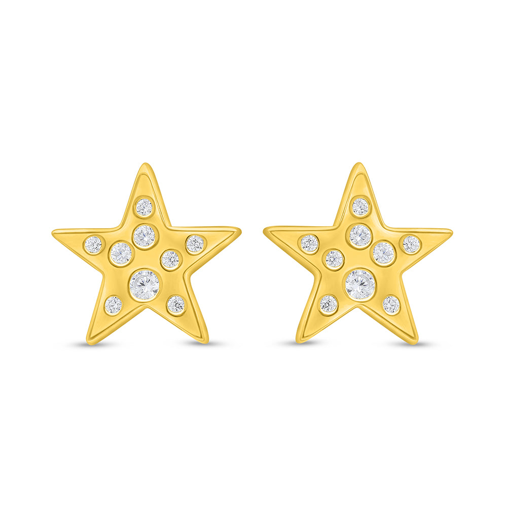 اقراط من الفضة الخالصة عيار 925 مطلية ذهبي مرصعة فص ابيض