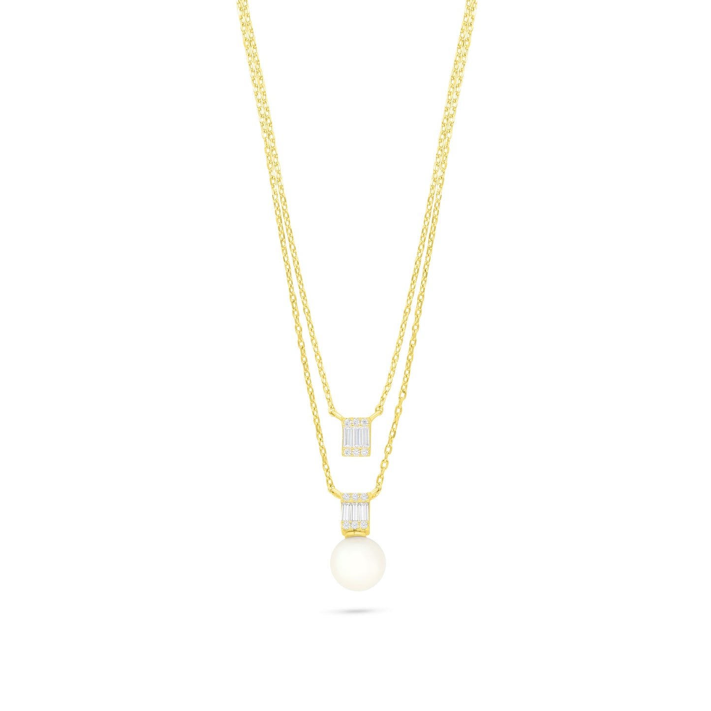 Sterling Silver 925 Necklace Golden Plated Embedded With Natural White Pearl And White Zircon