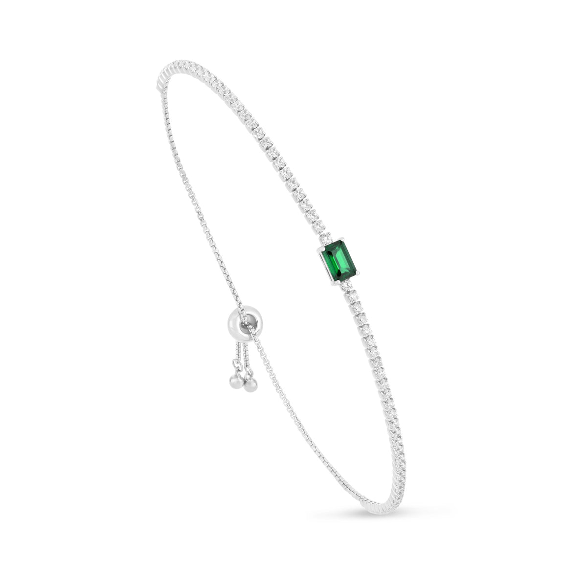 Sterling Silver 925 Bracelet Rhodium Plated Embedded With Emerald Zircon