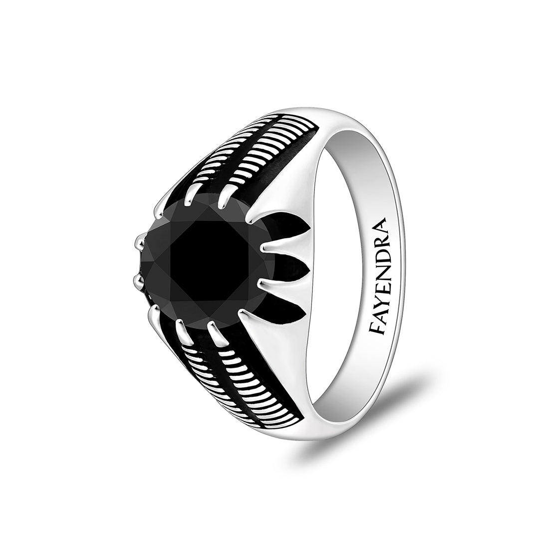 خاتم رجالي من الفضة الخالصة عيار 925 مطلي روديوم و اسود مرصع احجار اونكس سبينل