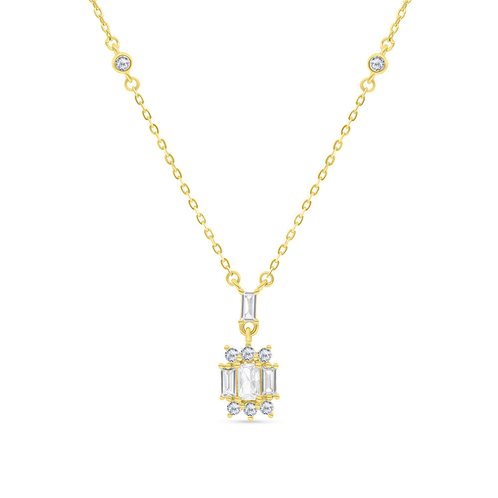 Sterling Silver 925 Necklace Gold Plated Embedded With White Zircon