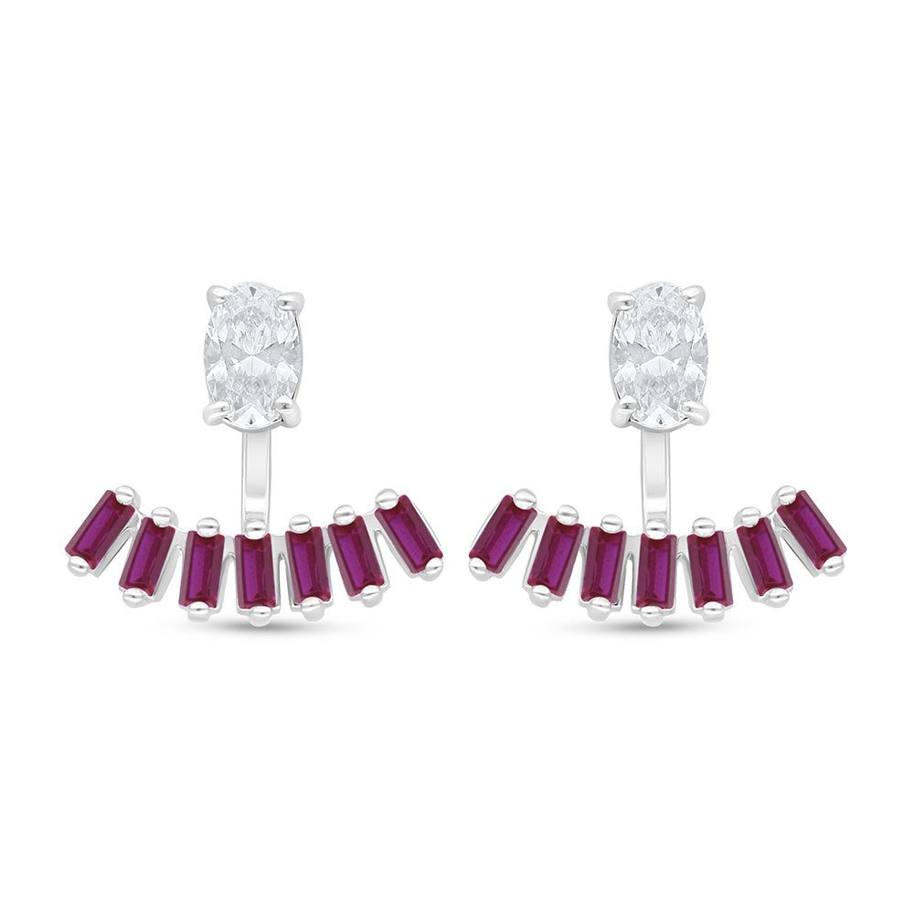 اقراط من الفضة الخالصة عيار 925 مطلية روديوم مرصعة ياقوت كروندوم و فص ابيض