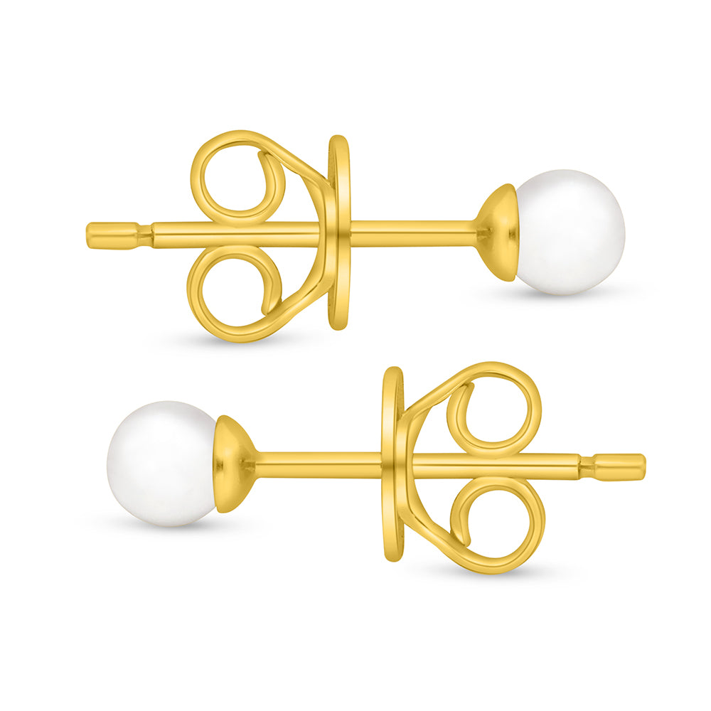 Sterling Silver 925 Earring Golden Plated Embedded With Natural White Pearl