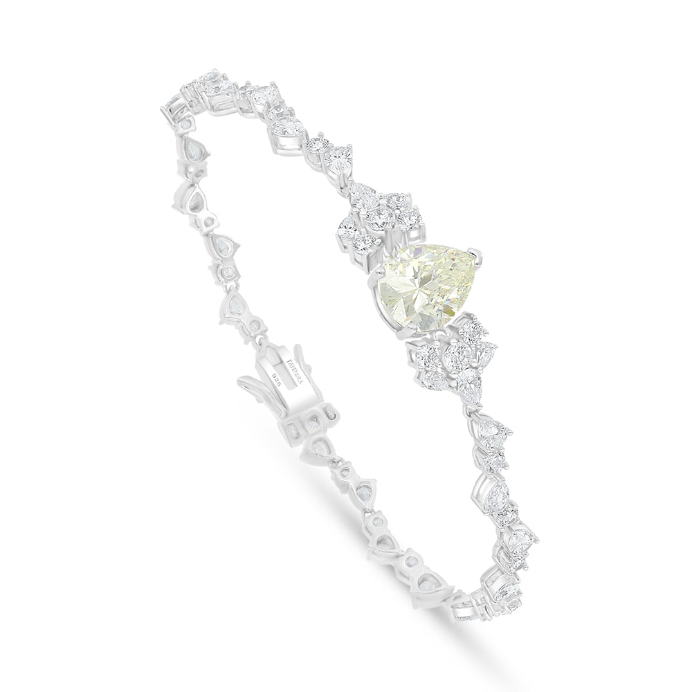 Sterling Silver 925 SET Rhodium Plated Embedded With Diamond Zircon And White Zircon