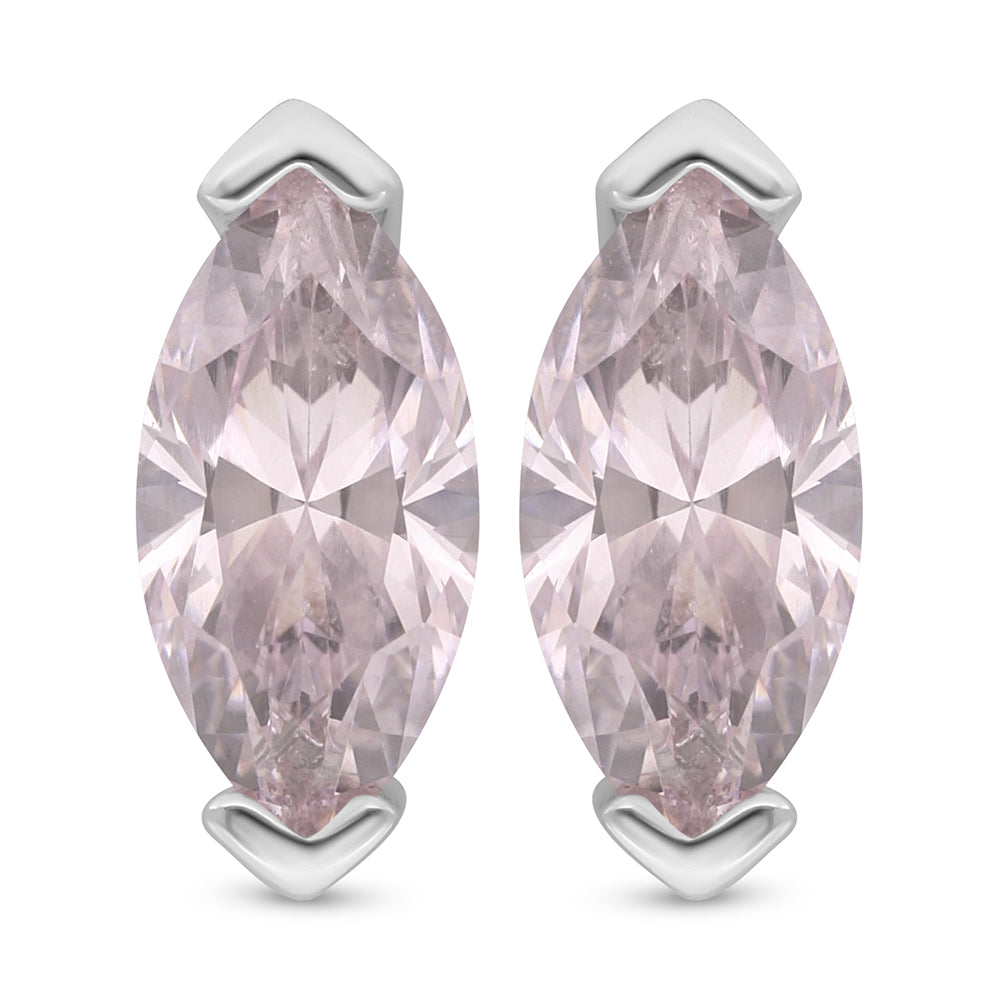 Sterling Silver 925 Earring Rhodium Plated Embedded With Pink Zircon