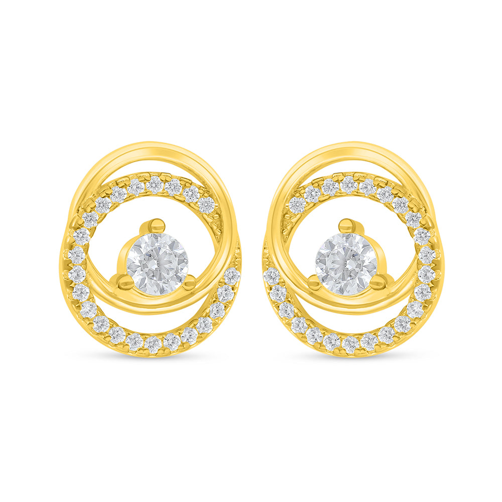 Sterling Silver 925 Earring Golden Plated Embedded With White Zircon