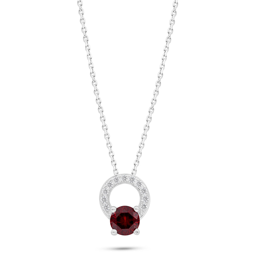 Sterling Silver 925 Necklace Rhodium Plated Embedded With Ruby Corundum And White Zircon