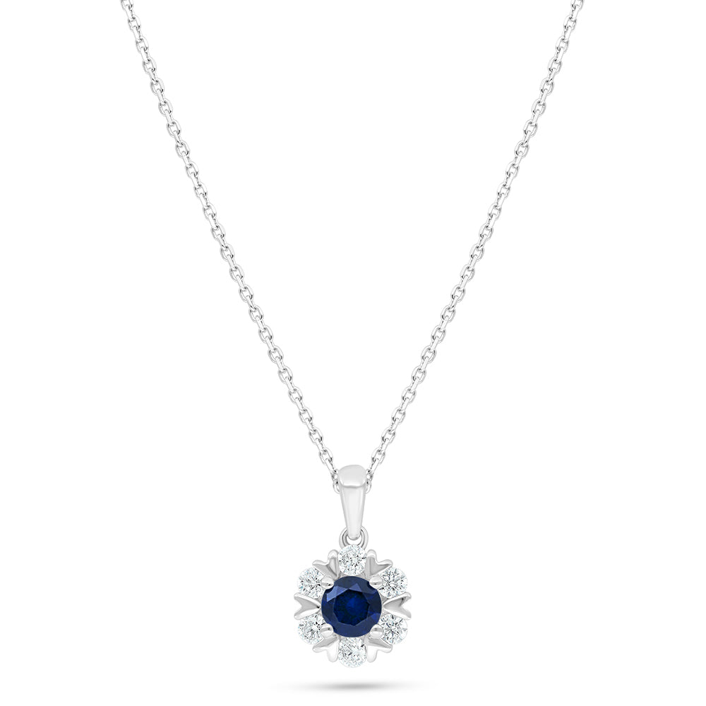 Sterling Silver 925 Necklace Rhodium Plated Embedded With Sapphire Corundum And White Zircon