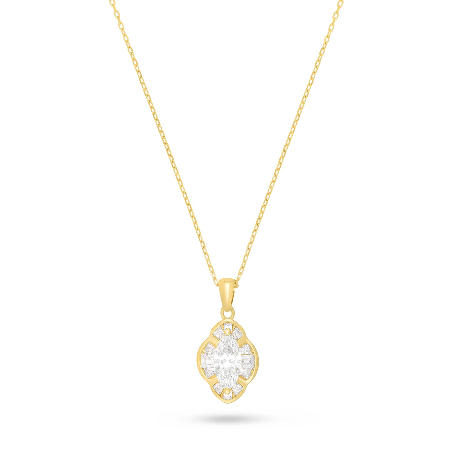Sterling Silver 925 Necklace Golden Plated Embedded With Diamond Zircon And White Zircon