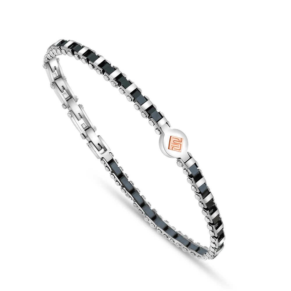 Stainless Steel 316L And 304 L Bracelet, Silver And Rose Gold Color And Black Ceramic For Men
