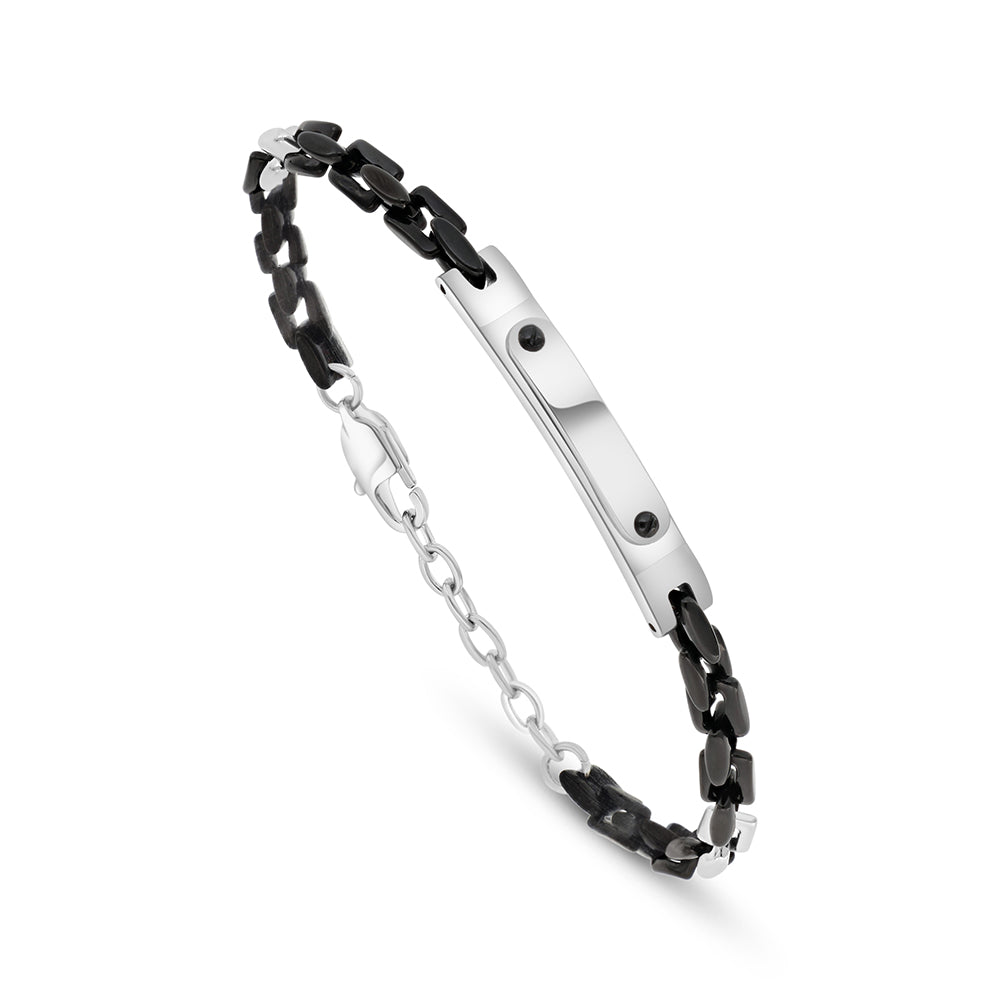 اسورة رجالي ستانلس ستيل لون فضي و اسود عيار 316L