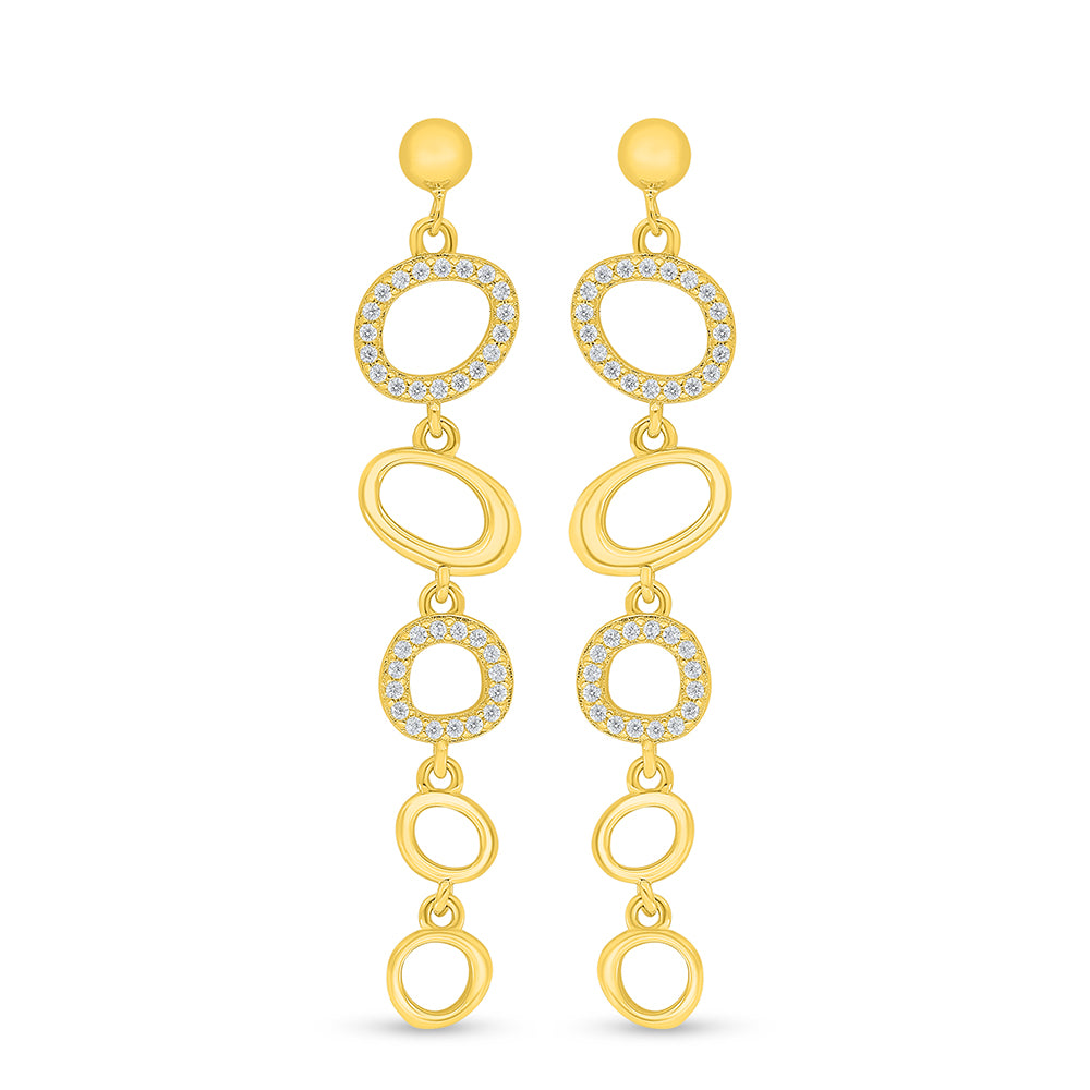 Sterling Silver 925 Earring Golden Plated Embedded With White Zircon