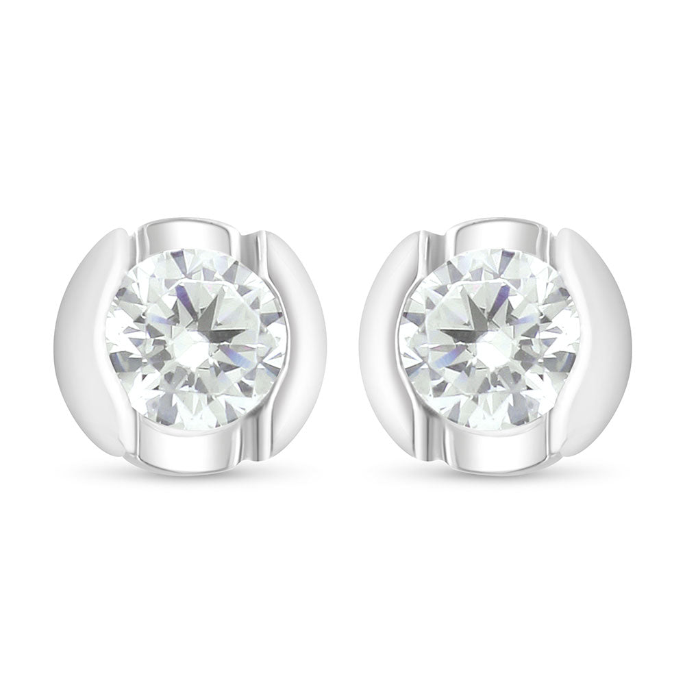 Sterling Silver 925 Earring Rhodium Plated Embedded With Yellow Diamond