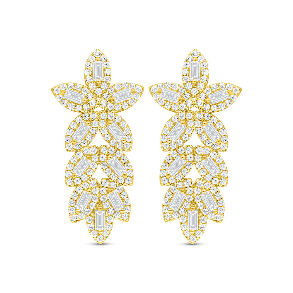 Sterling Silver 925 Earring Golden Plated Embedded With White Zircon