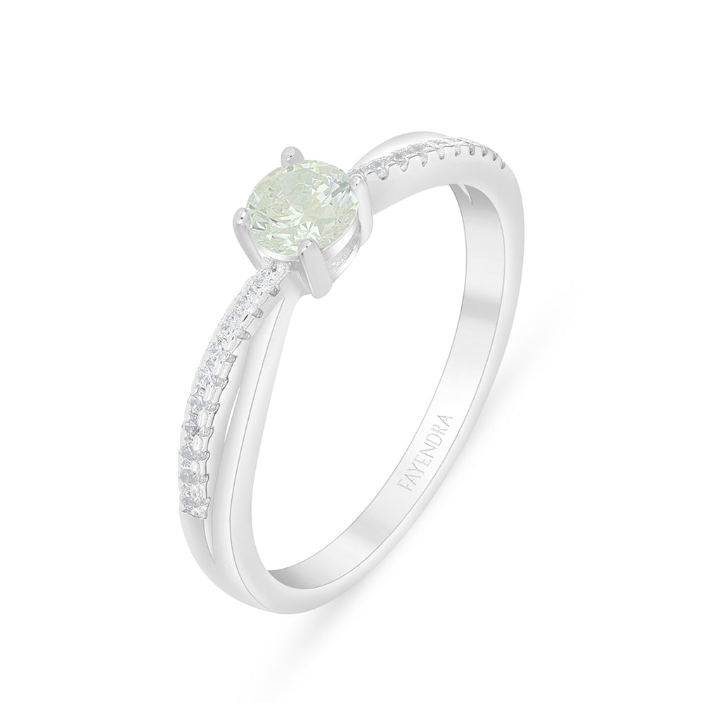 خاتم من الفضة الخالصة عيار 925 مطلي روديوم مرصع بالزركون الكناري الالماسي و فص ابيض