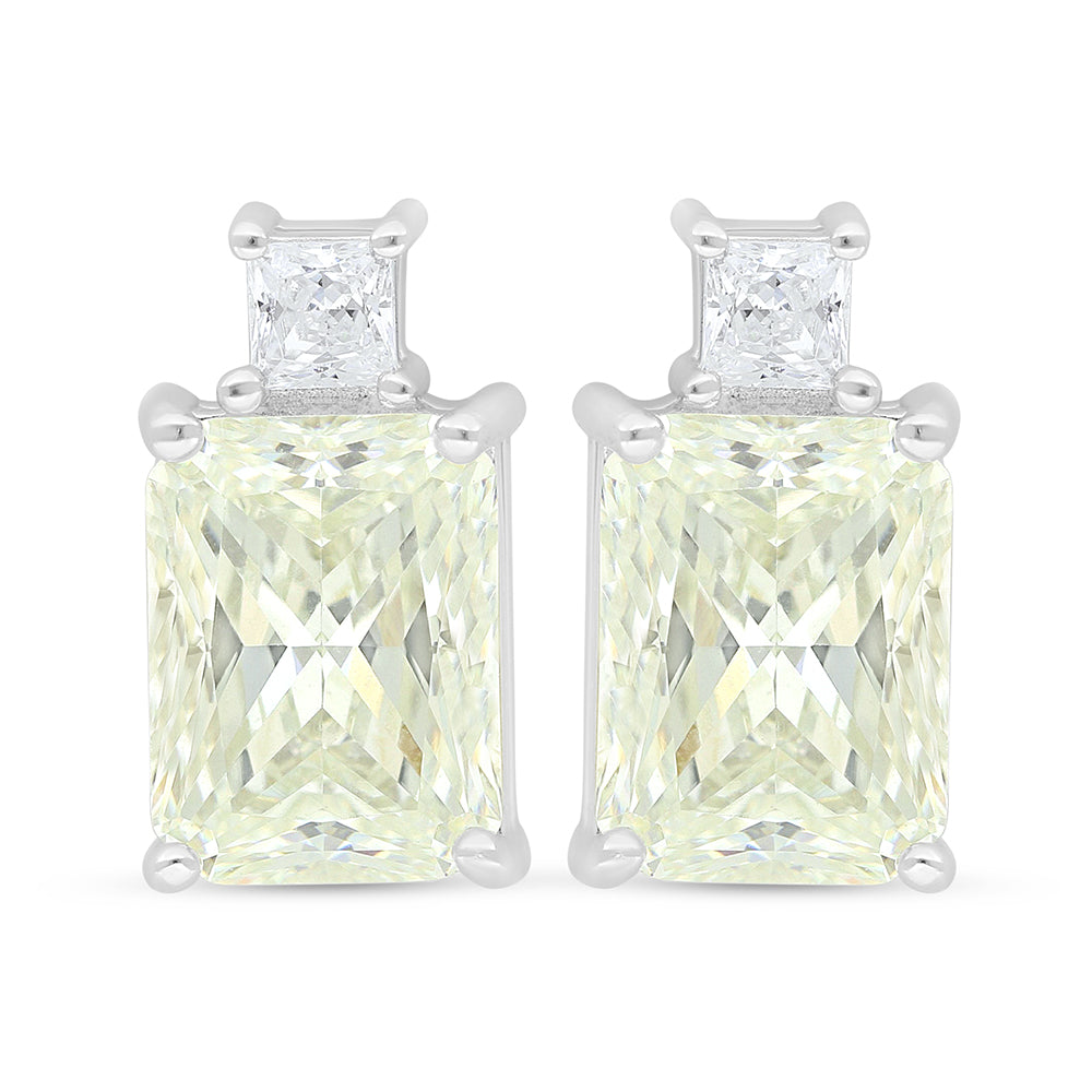 Sterling Silver 925 Earring Rhodium Plated Embedded With Yellow Diamond And White Zircon