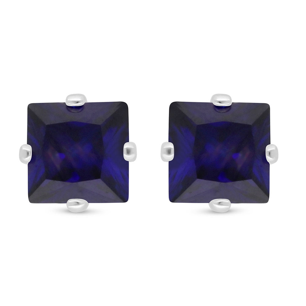 Sterling Silver 925 Earring Rhodium Plated Embedded With Sapphire Corundum