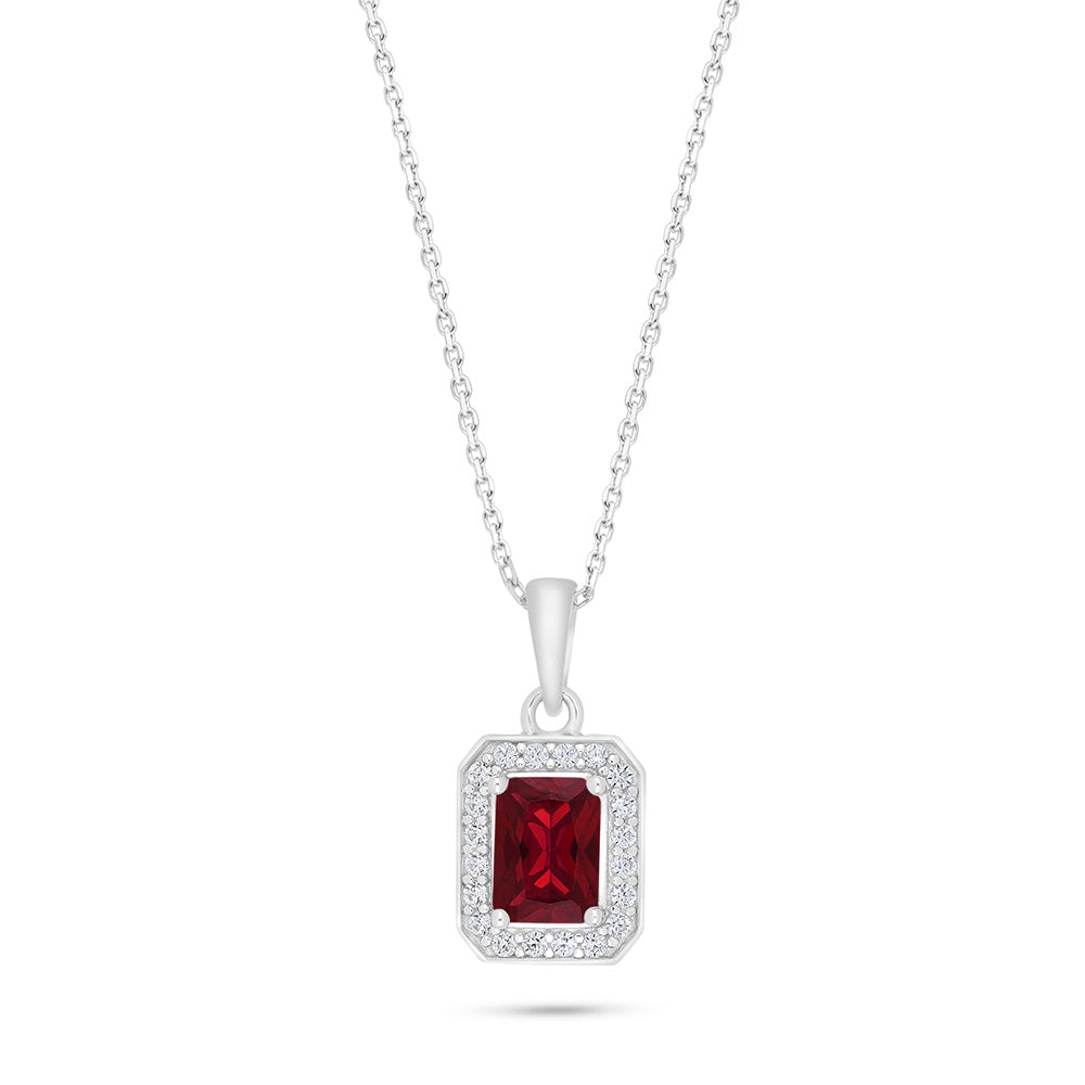 Sterling Silver 925 Necklace Rhodium Plated Embedded With Ruby Corundum And White Zircon