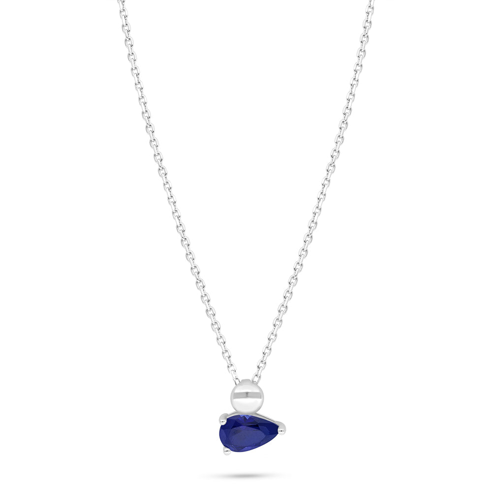 Sterling Silver 925 Necklace Rhodium Plated Embedded With Sapphire Corundum