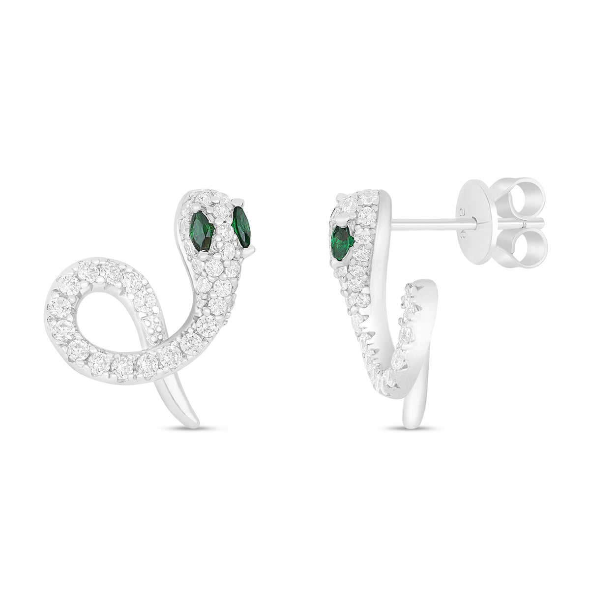 Sterling Silver 925 Earring Rhodium Plated Embedded With Emerald Zircon And White Zircon