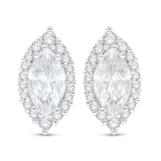 اقراط من الفضة الخالصة عيار 925 مطلي روديوم مرصعة فص ابيض