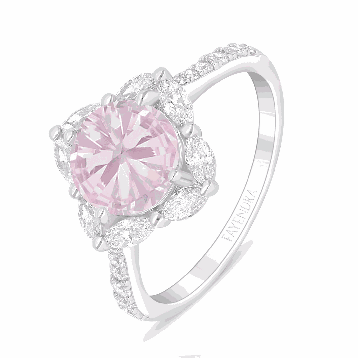 Sterling Silver 925 Ring Rhodium Plated Embedded With Pink Zircon And White Zircon