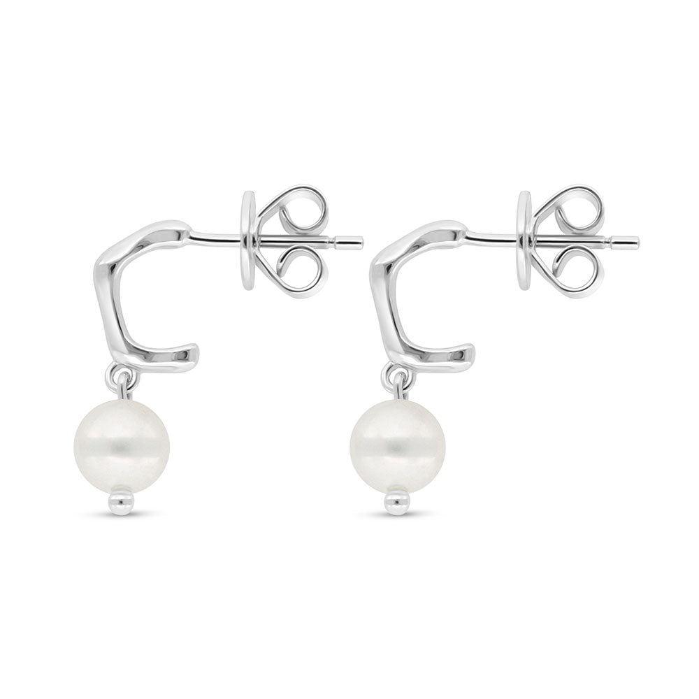 Sterling Silver 925 Earring Rhodium Plated Embedded With Fresh Water Pearl