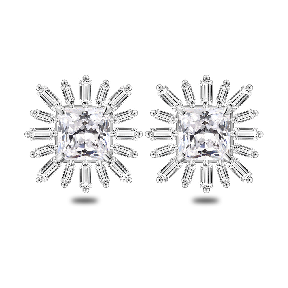 Sterling Silver 925 Earring Rhodium Plated Embedded With White Zircon