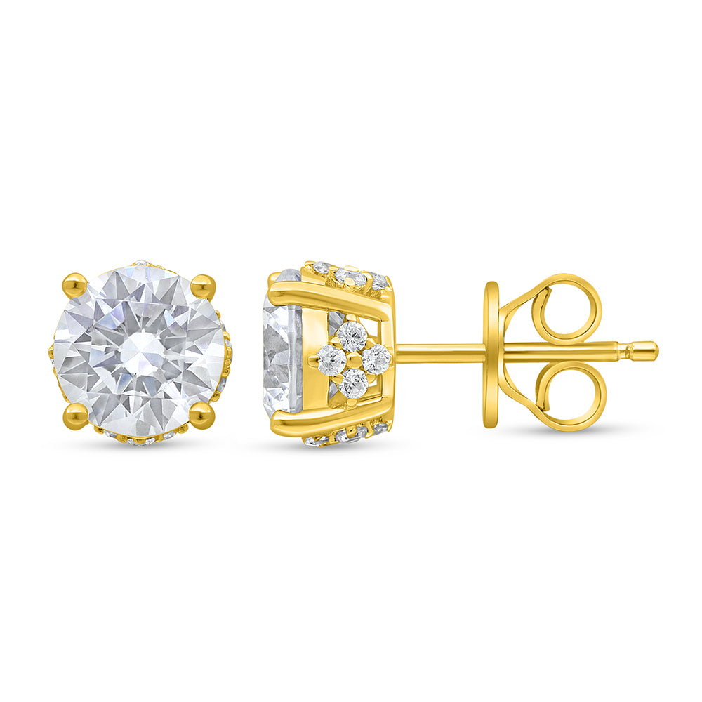 Sterling Silver 925 Earring Golden Plated Embedded With White Zircon