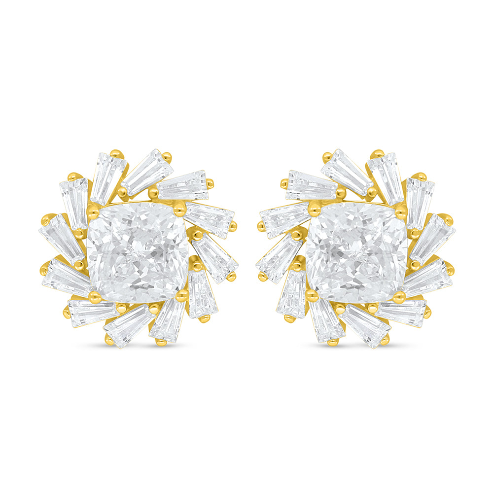 Sterling Silver 925 Earring Golden Plated Embedded With White Zircon