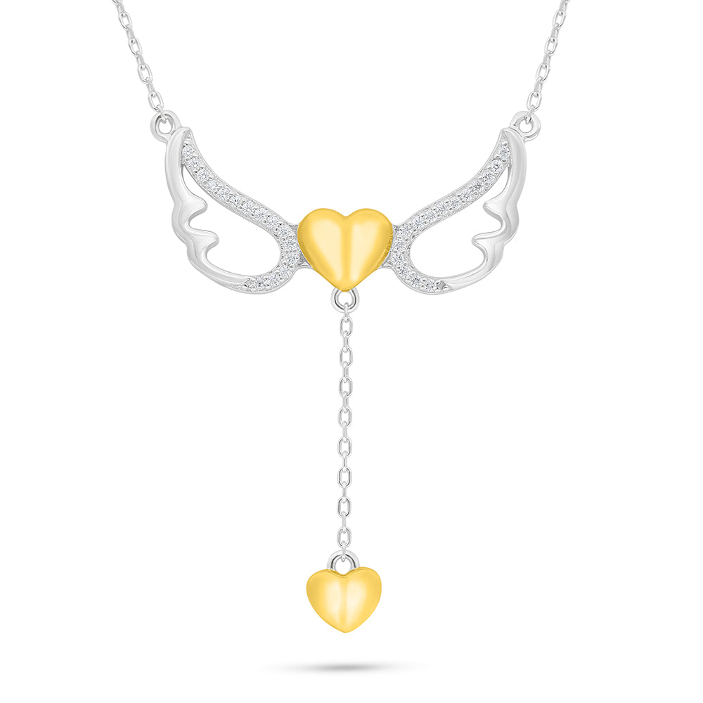 Sterling Silver 925 Necklace Rhodium And Golden Plated Embedded With White Zircon