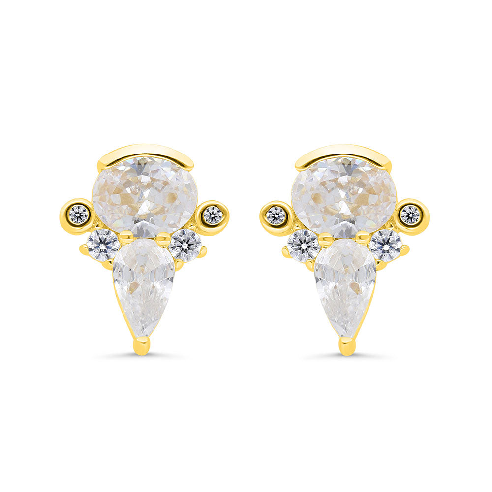 Sterling Silver 925 Earring Gold Plated Embedded With White Zircon