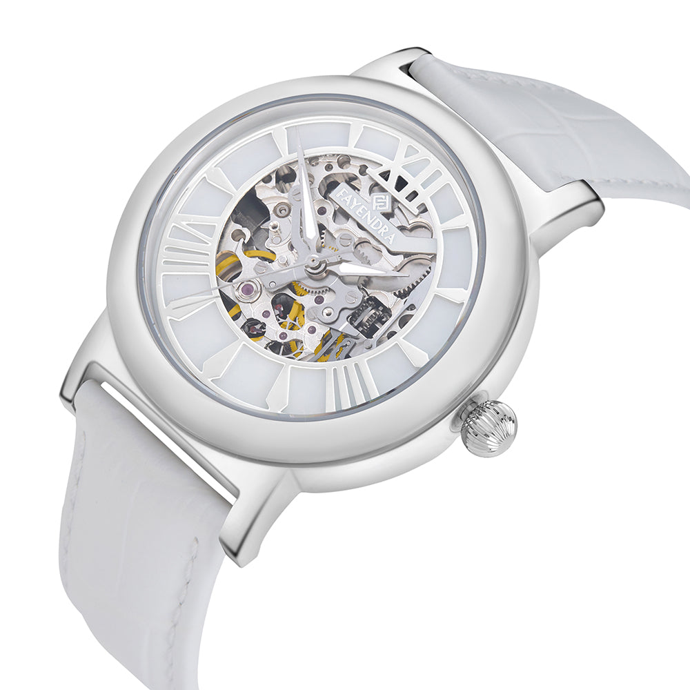 Stainless Steel 316L Watch Silver Color White Leather For Men - WHITE MOP DIAL