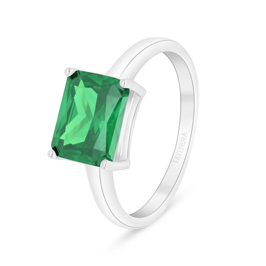 Sterling Silver 925 Ring Rhodium Plated Embedded With Emerald Zircon