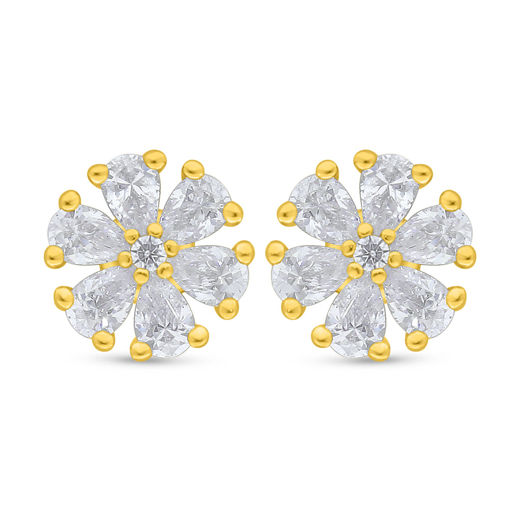 Sterling Silver 925 Earring Golden Plated Embedded With White Zircon